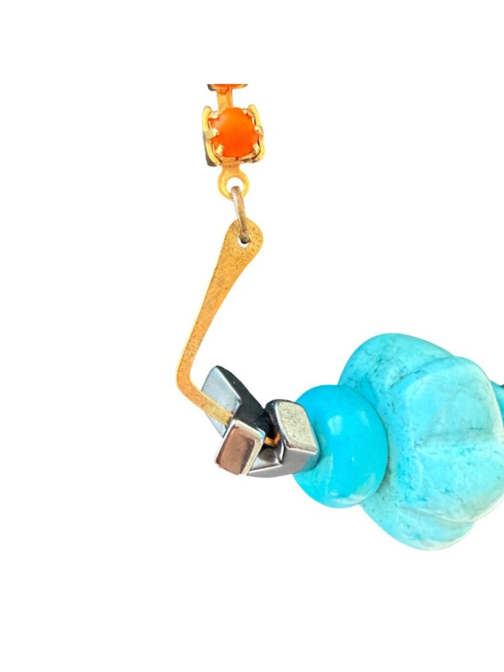 Kris Nations Necklace Orange Blue Beaded Coastal Boho Gold Tone 17 to 19 inches - Picture 3 of 8